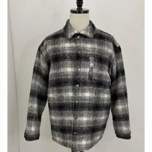 Topman Gray Plaid Fuzzy Snap-Up Jacket